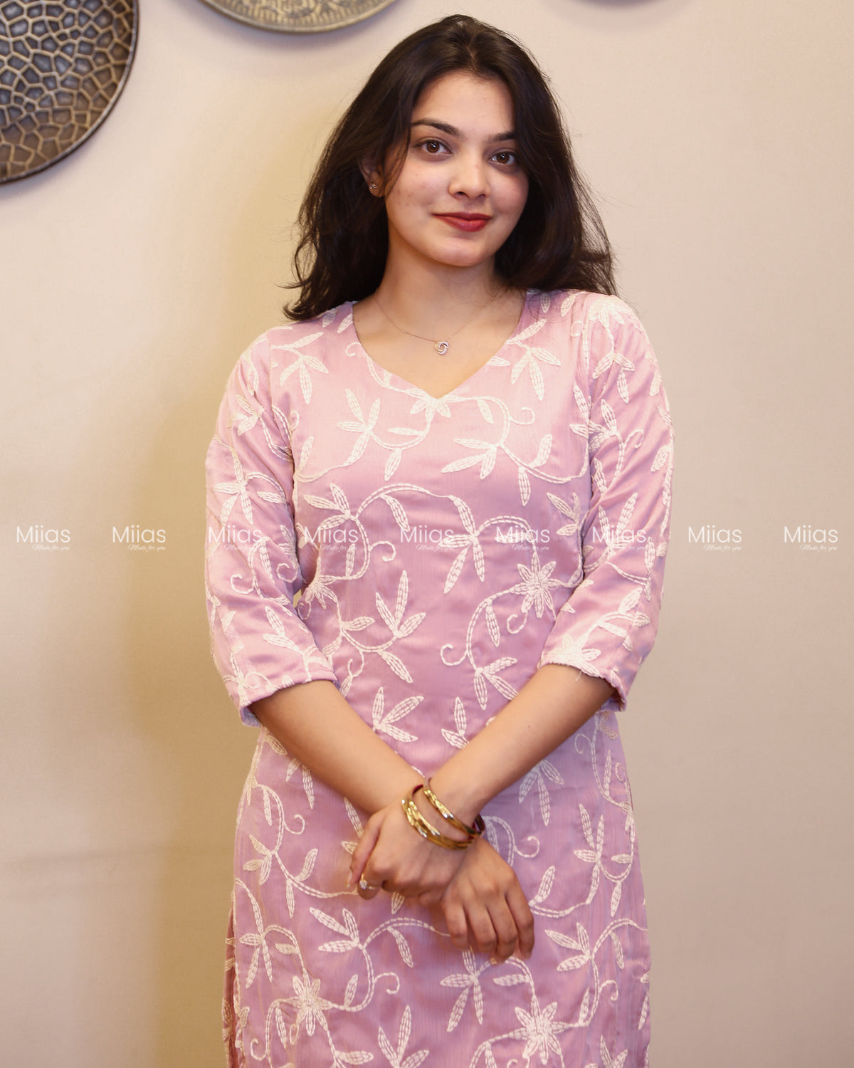 Chikankari Georgette Co-ord Set | Lined Top + Plain Pants | Baby Pink
