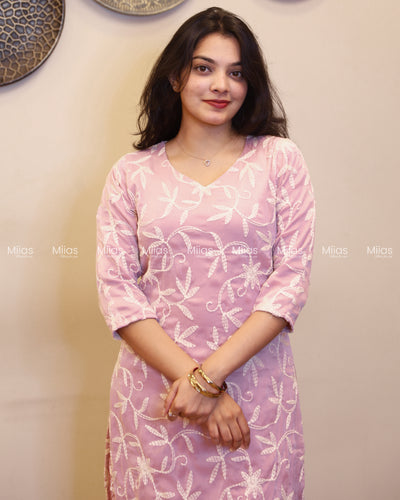 Chikankari Georgette Co-ord Set | Lined Top + Plain Pants | Baby Pink