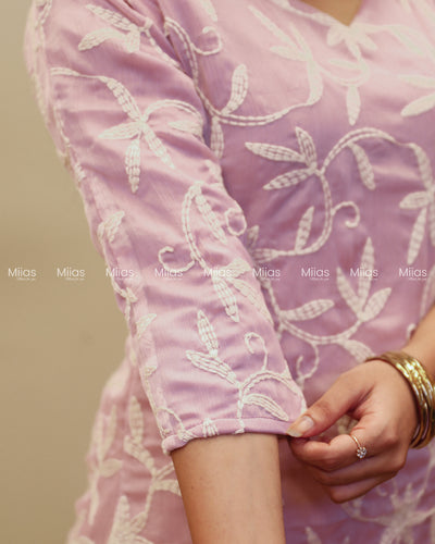 Chikankari Georgette Co-ord Set | Lined Top + Plain Pants | Baby Pink
