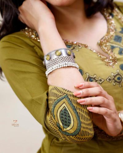Lawn Cotton | Panel Kurti | Ajrakh Beaded Yoke | Burnt Olive