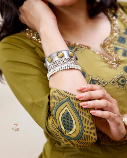 Lawn Cotton | Panel Kurti | Ajrakh Beaded Yoke | Burnt Olive