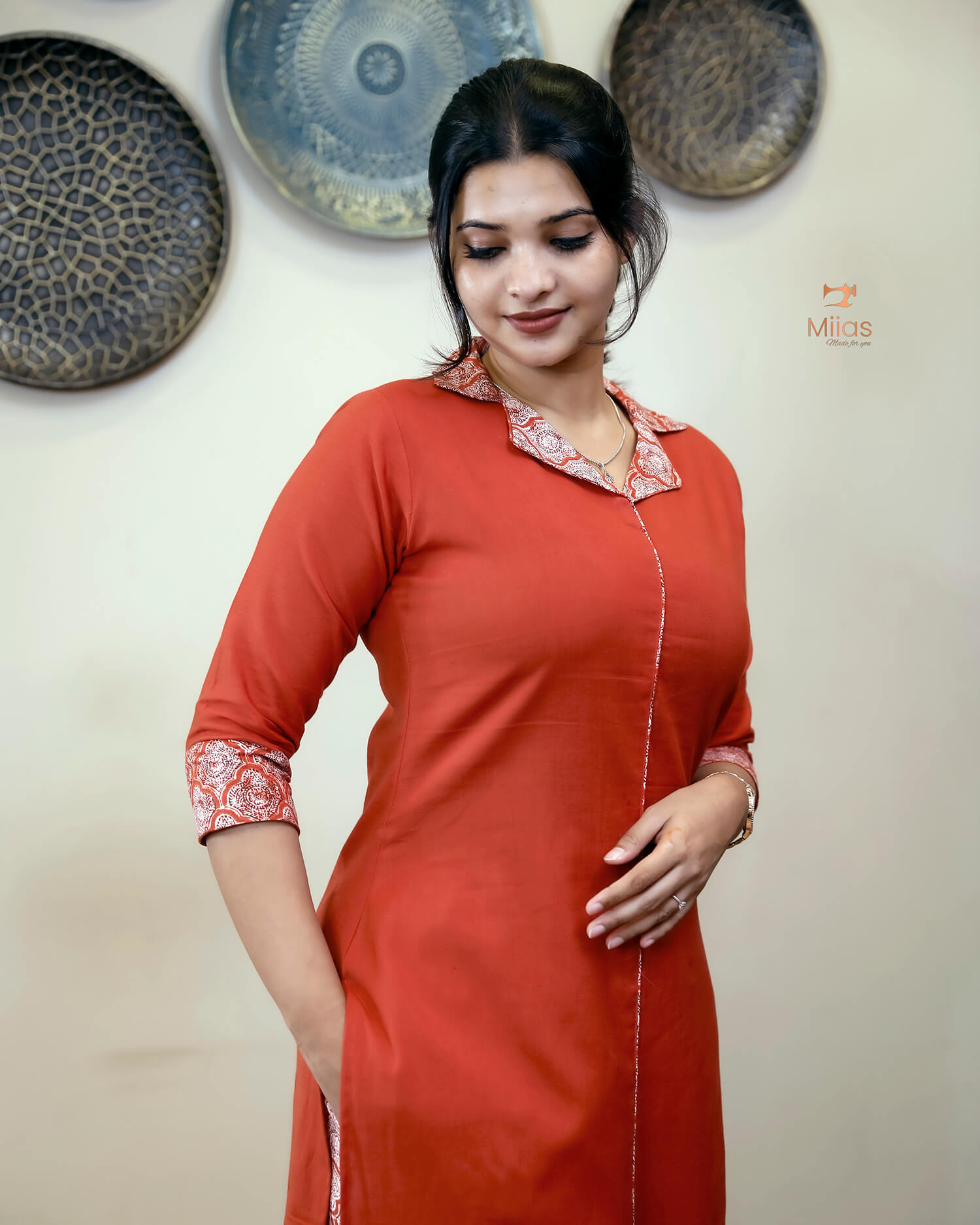 Cotton Co-ord Set with Double Collar & Printed Borders