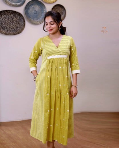 South Flex Cotton Kurti | 3-Panel | Pleated | Yellow