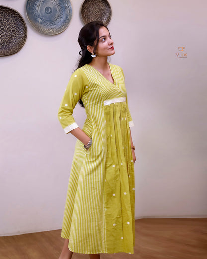 South Flex Cotton Kurti | 3-Panel | Pleated | Yellow