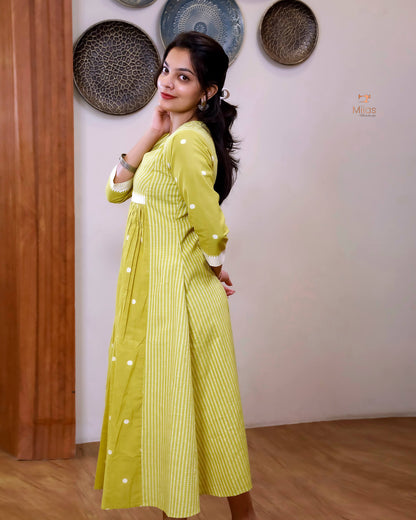 South Flex Cotton Kurti | 3-Panel | Pleated | Yellow
