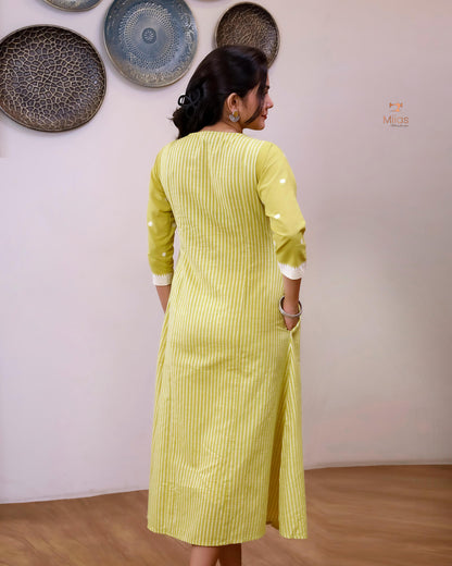 South Flex Cotton Kurti | 3-Panel | Pleated | Yellow