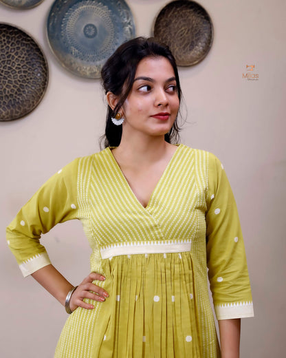South Flex Cotton Kurti | 3-Panel | Pleated | Yellow