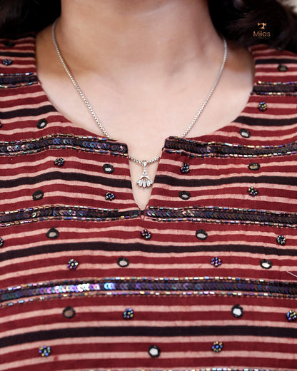 Handblock Print Ajrakh Cotton Kurti: Embroidered Yoke & Two-Tone Style-Black