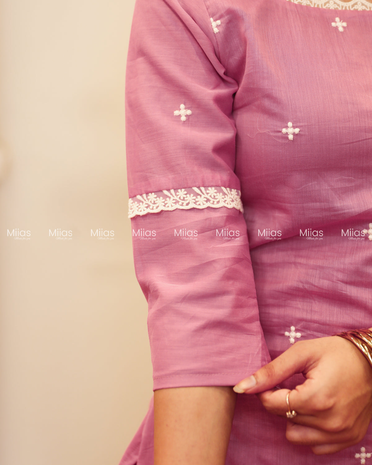 Mul Chanderi Co-ord Set | Embroidered Top + Semi-Parallel | Pink