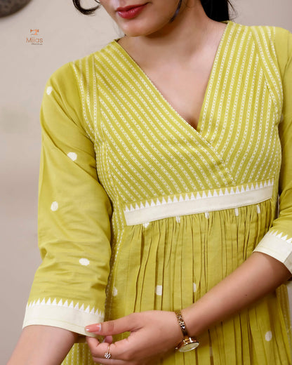 South Flex Cotton Kurti | 3-Panel | Pleated | Yellow