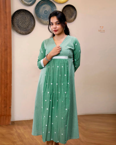 South Flex Cotton Kurti | 3-Panel | Pleated | Pista Green