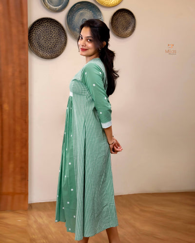 South Flex Cotton Kurti | 3-Panel | Pleated | Pista Green