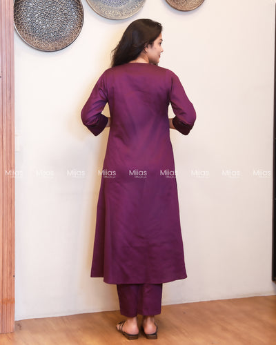 Cotton Co-ord Set | A-Line Slit Top + Potli Buttons + Pockets | Rich Purple