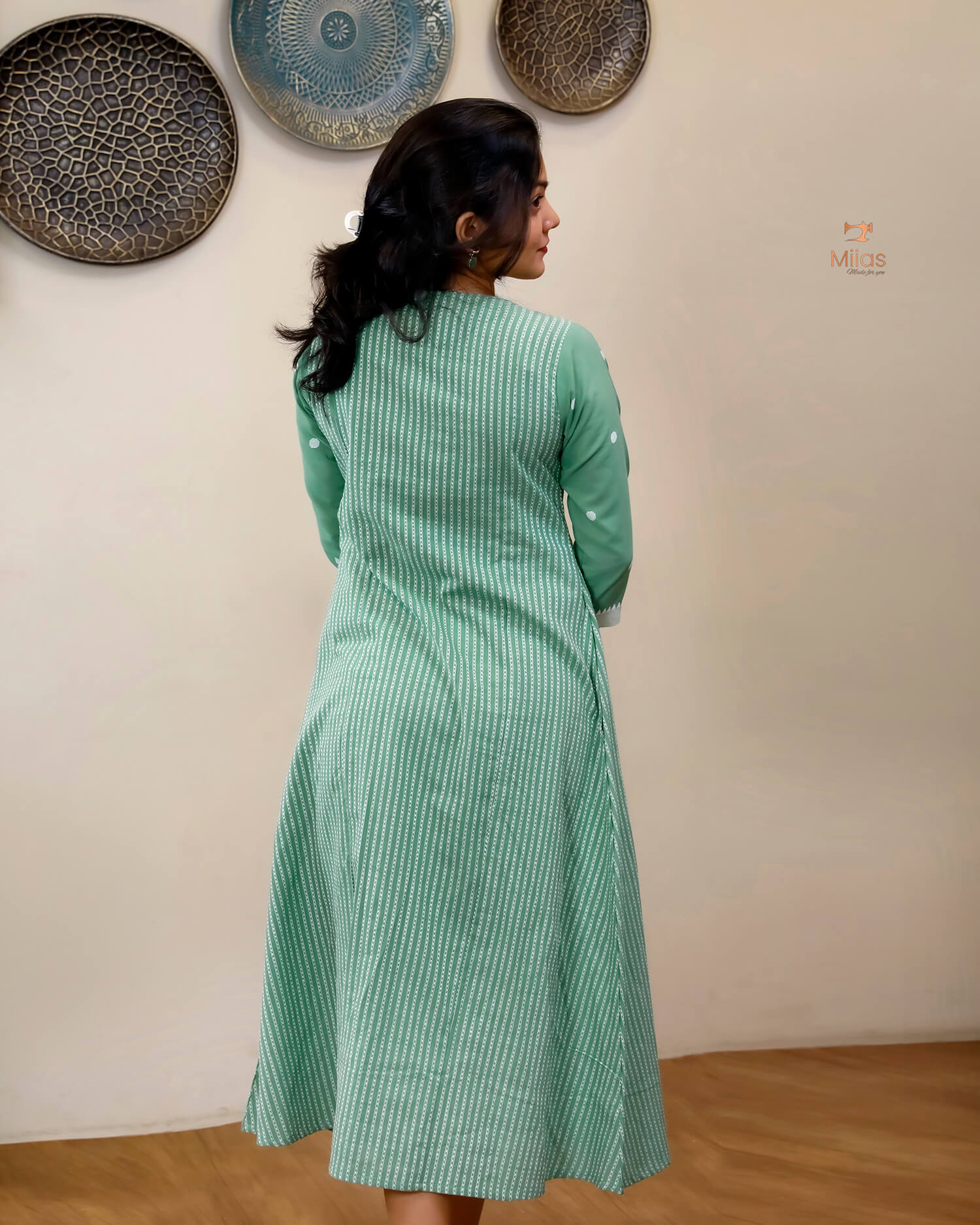 South Flex Cotton Kurti | 3-Panel | Pleated | Pista Green