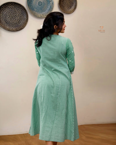 South Flex Cotton Kurti | 3-Panel | Pleated | Pista Green