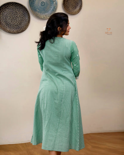 South Flex Cotton Kurti | 3-Panel | Pleated | Pista Green