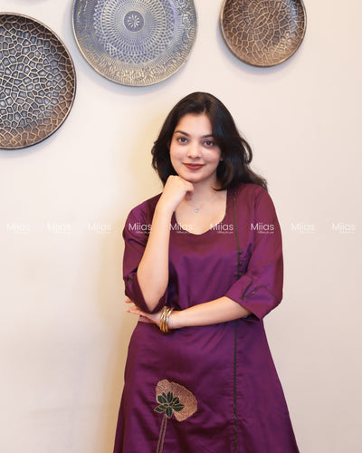 Cotton Co-ord Set | A-Line Slit Top + Potli Buttons + Pockets | Rich Purple