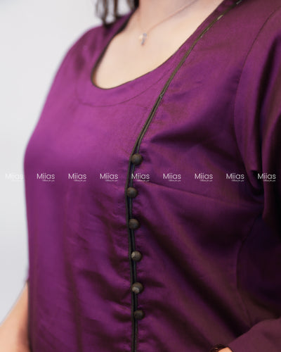 Cotton Co-ord Set | A-Line Slit Top + Potli Buttons + Pockets | Rich Purple