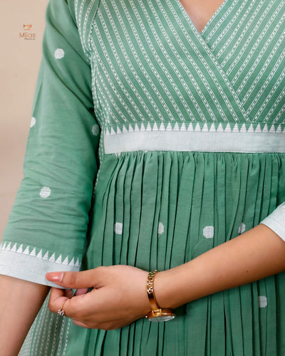 South Flex Cotton Kurti | 3-Panel | Pleated | Pista Green