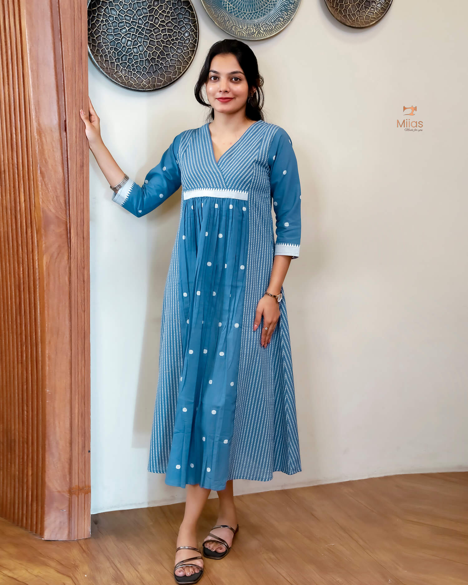 South Flex Cotton Kurti | 3-Panel | Pleated | Blue
