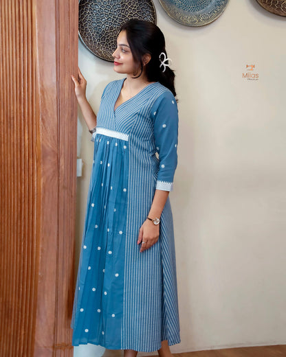 South Flex Cotton Kurti | 3-Panel | Pleated | Blue