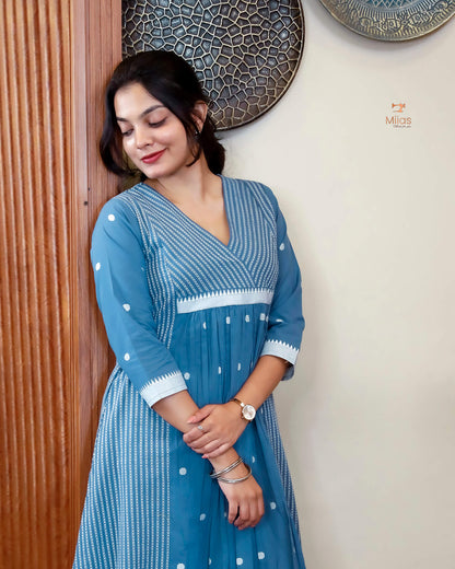 South Flex Cotton Kurti | 3-Panel | Pleated | Blue