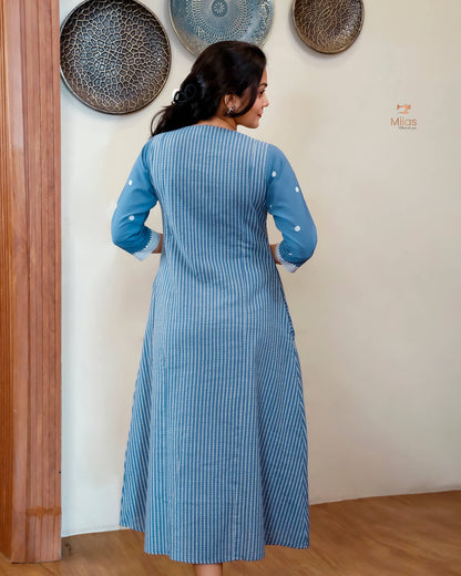 South Flex Cotton Kurti | 3-Panel | Pleated | Blue