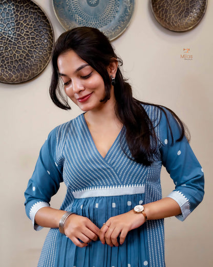 South Flex Cotton Kurti | 3-Panel | Pleated | Blue