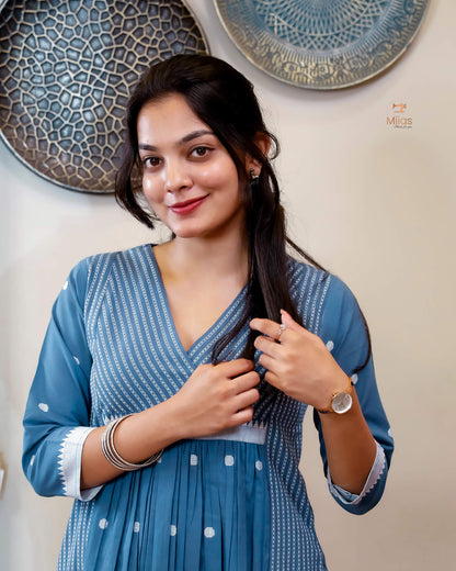 South Flex Cotton Kurti | 3-Panel | Pleated | Blue