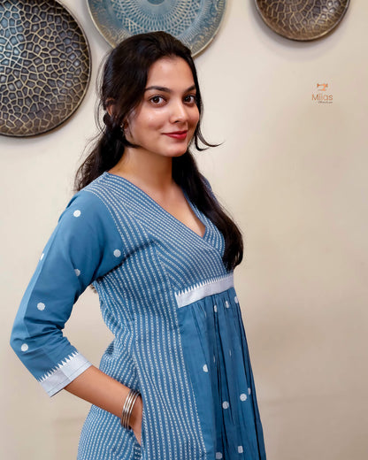 South Flex Cotton Kurti | 3-Panel | Pleated | Blue