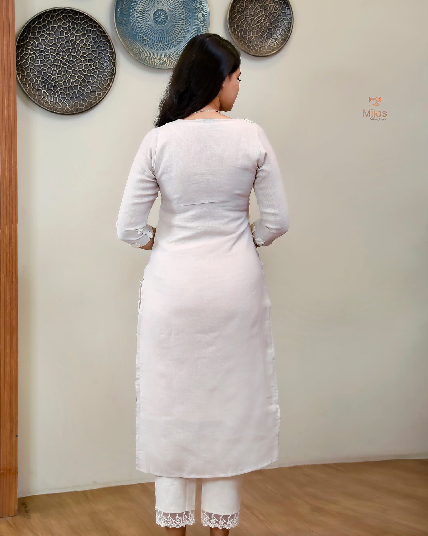 Linen-Cotton Crochet Top | Flex Cotton Bottom Set | Cut work | Misty Lavender