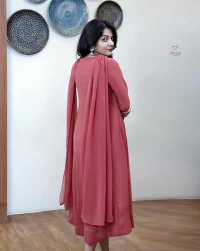 Georgette Two-Piece Set | Beaded Panel Top + Dupatta | Mauve