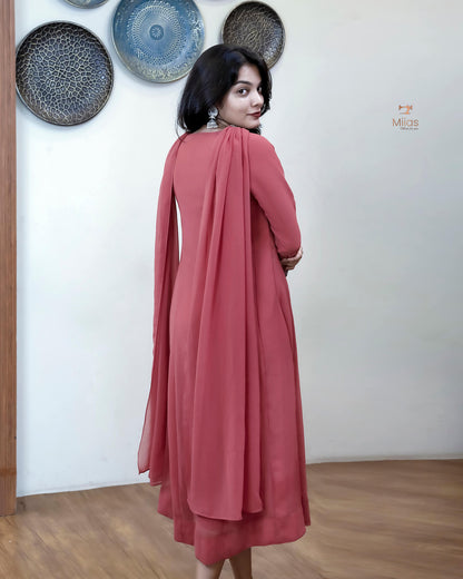 Georgette Two-Piece Set | Beaded Panel Top + Dupatta | Mauve