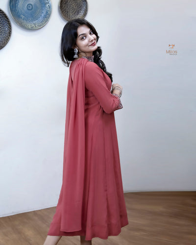 Georgette Two-Piece Set | Beaded Panel Top + Dupatta | Mauve