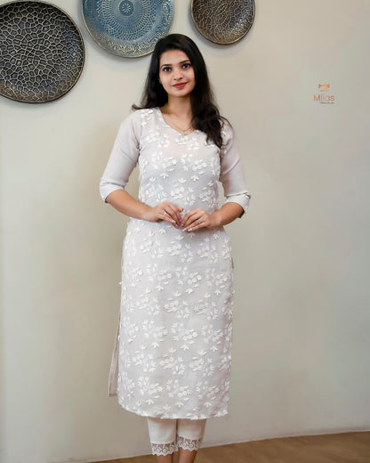 Linen-Cotton Crochet Top | Flex Cotton Bottom Set | Misty Lavender