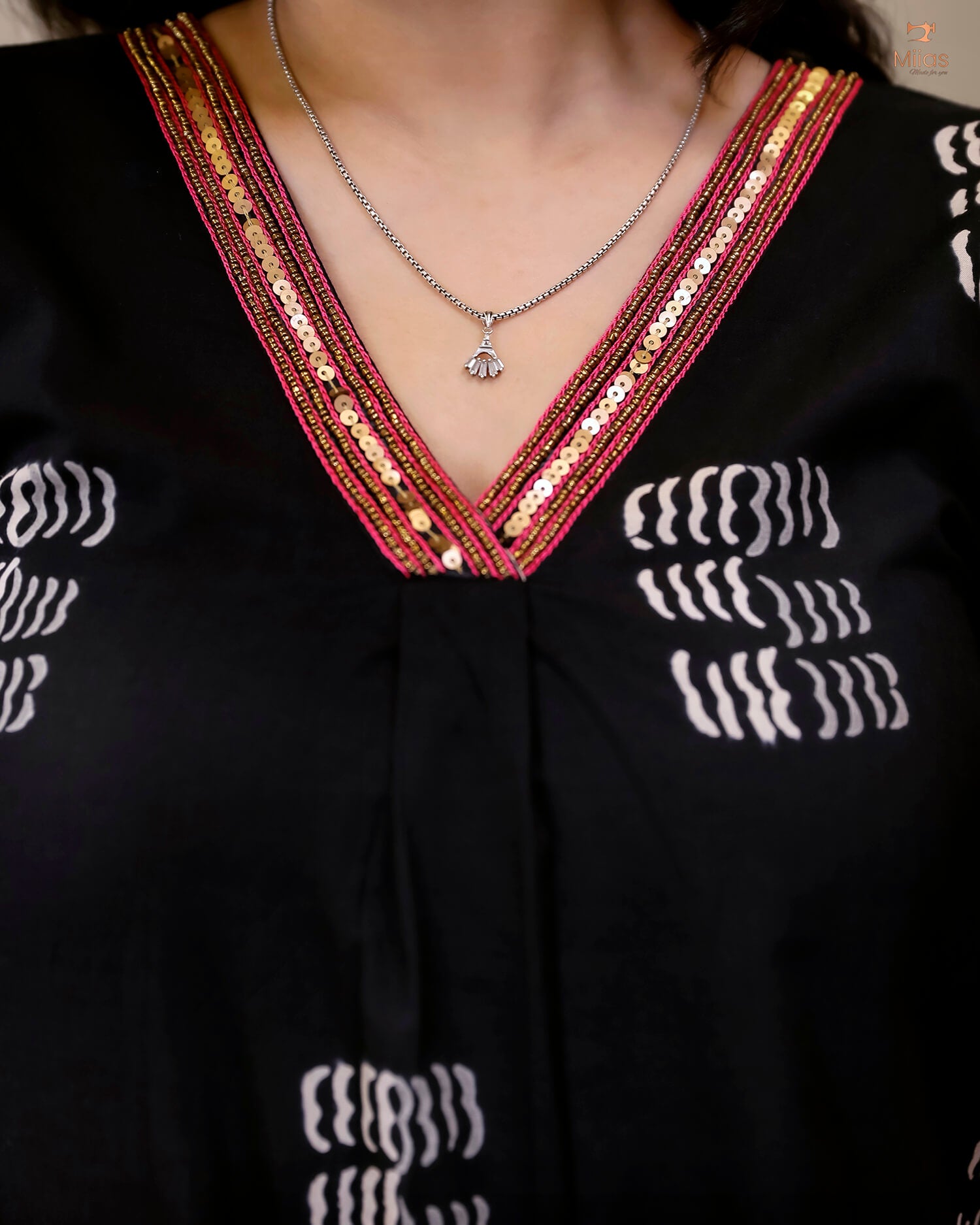 Cotton Kurti Dress:Black Hand Block Print-White Print