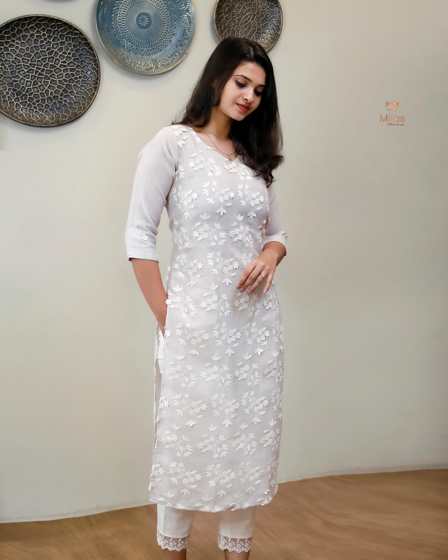 Linen-Cotton Crochet Top | Flex Cotton Bottom Set | Misty Lavender