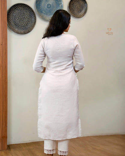 Linen-Cotton Crochet Top | Flex Cotton Bottom Set | Misty Lavender