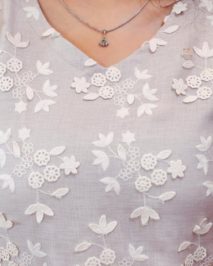 Linen-Cotton Crochet Top | Flex Cotton Bottom Set | Misty Lavender