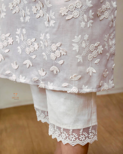 Linen-Cotton Crochet Top | Flex Cotton Bottom Set | Misty Lavender