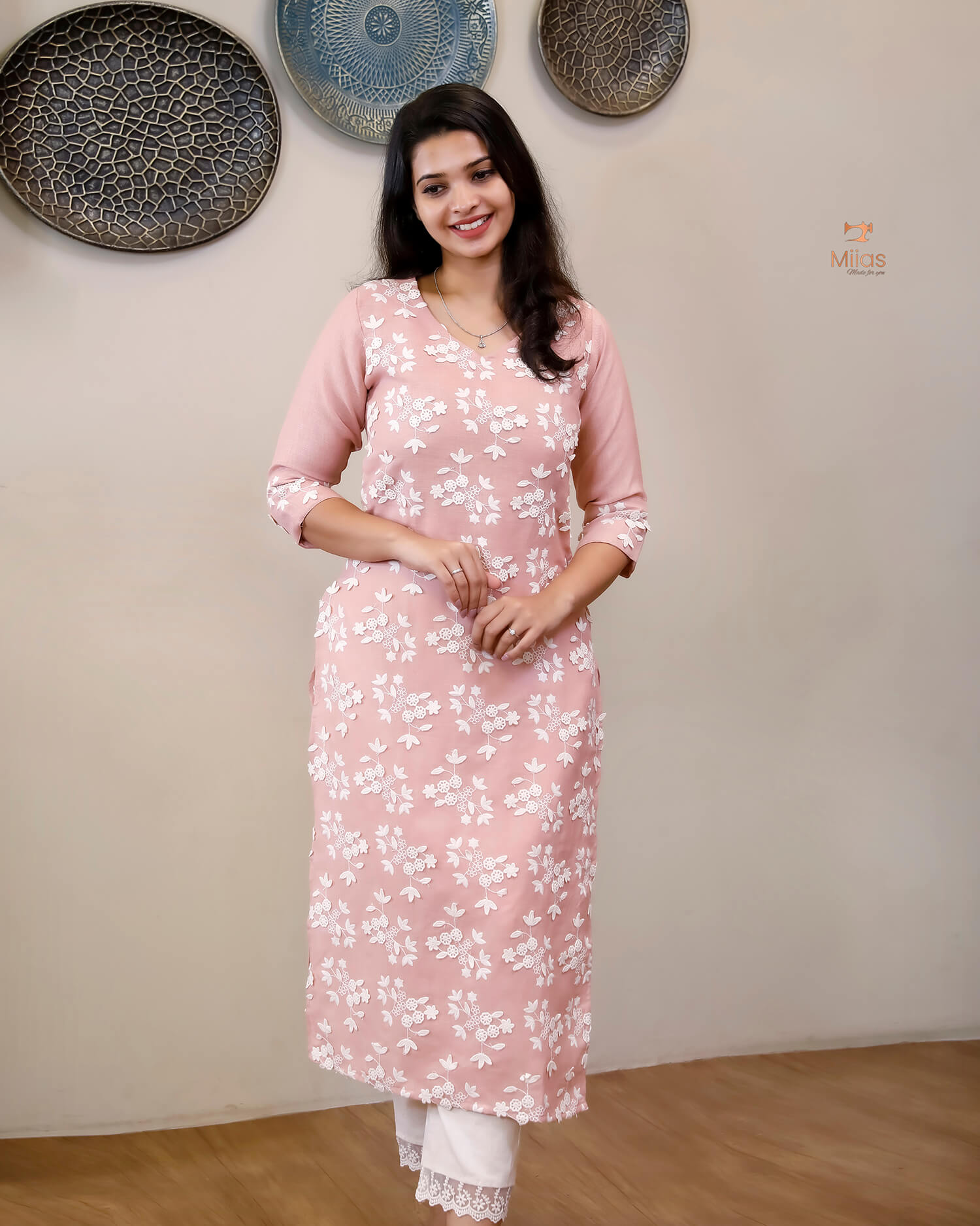 Linen-Cotton Crochet Top | Flex Cotton Bottom Set | Pastel Peach