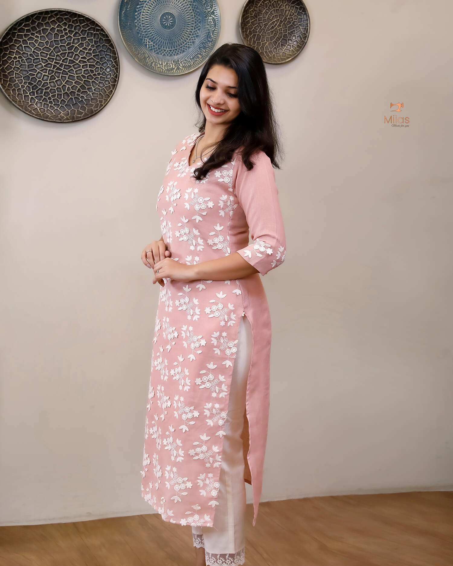 Linen-Cotton Crochet Top | Flex Cotton Bottom Set | Pastel Peach