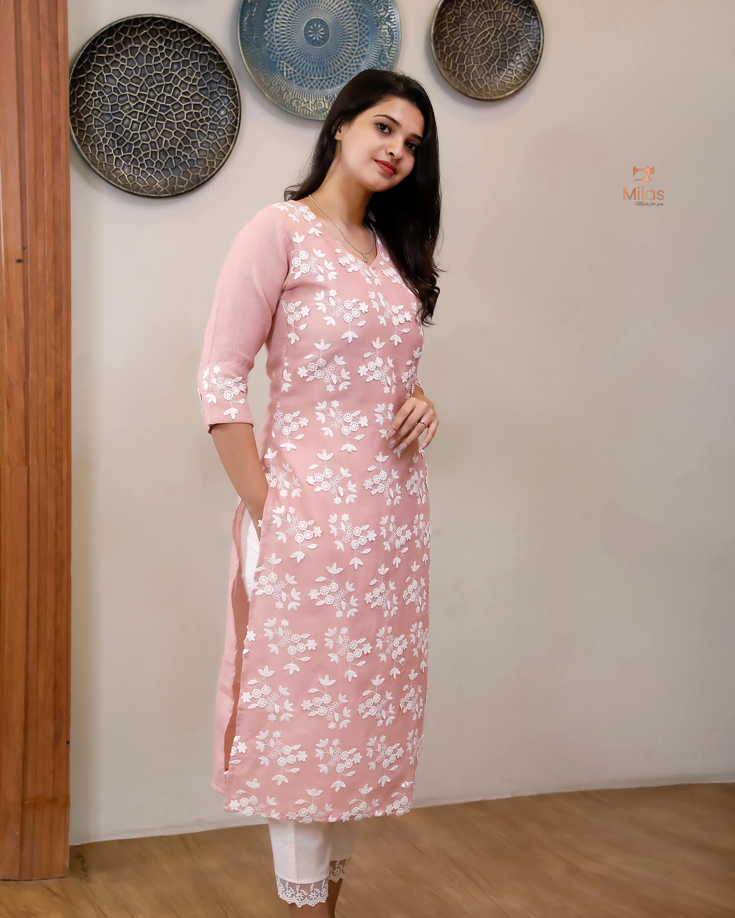 Linen-Cotton Crochet Top | Flex Cotton Bottom Set | Pastel Peach