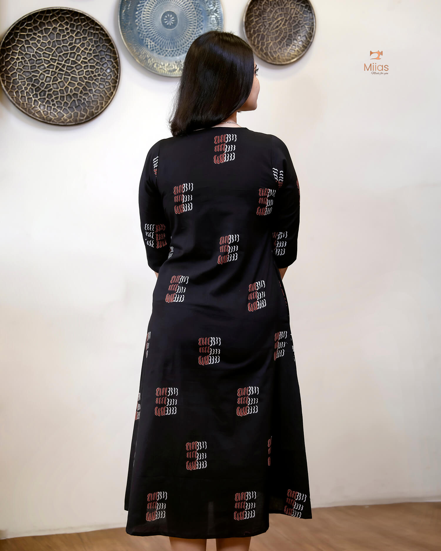 Cotton Kurti Dress:Black Hand Block Print-Red Print