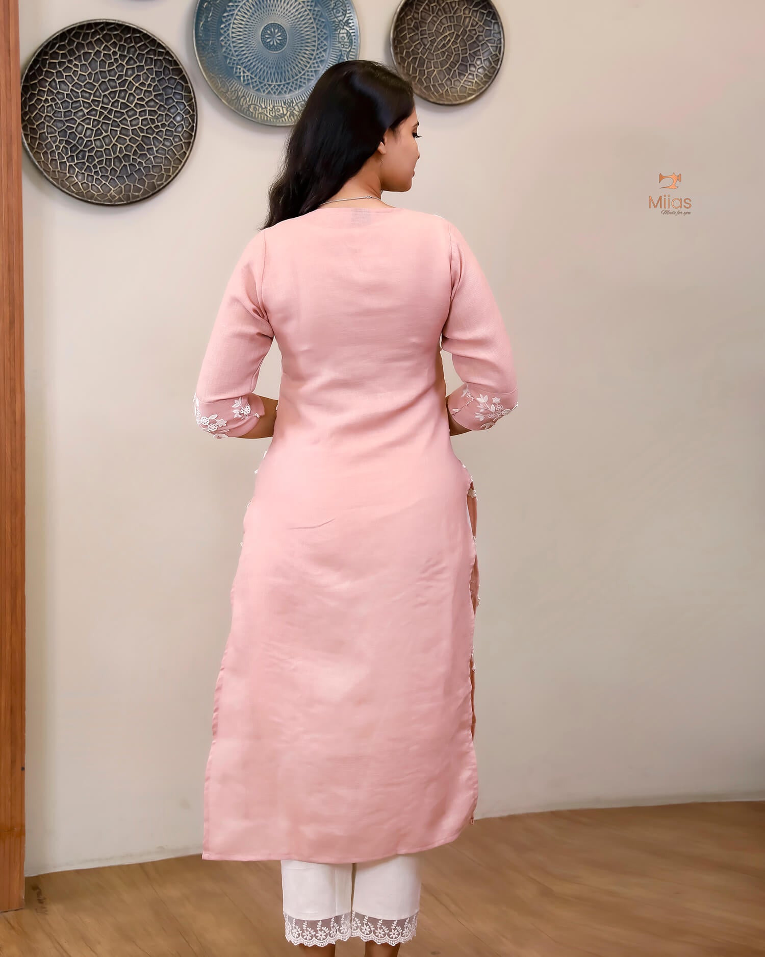 Linen-Cotton Crochet Top | Flex Cotton Bottom Set | Pastel Peach