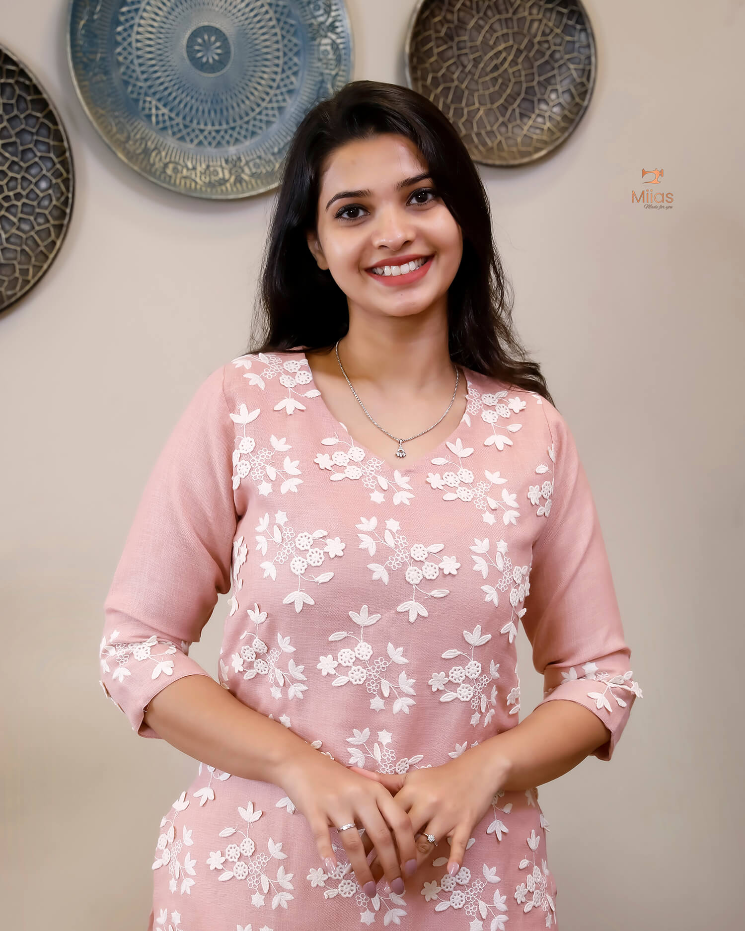 Linen-Cotton Crochet Top | Flex Cotton Bottom Set | Pastel Peach
