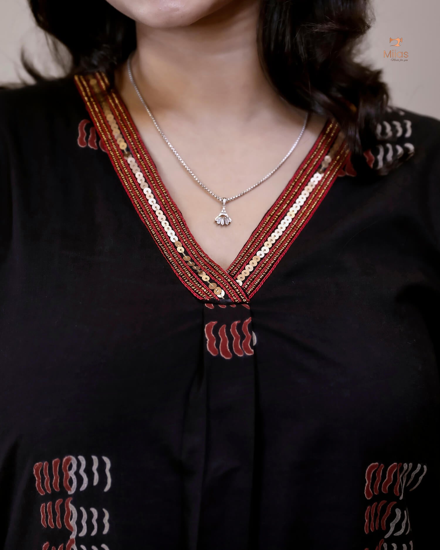 Cotton Kurti Dress:Black Hand Block Print-Red Print