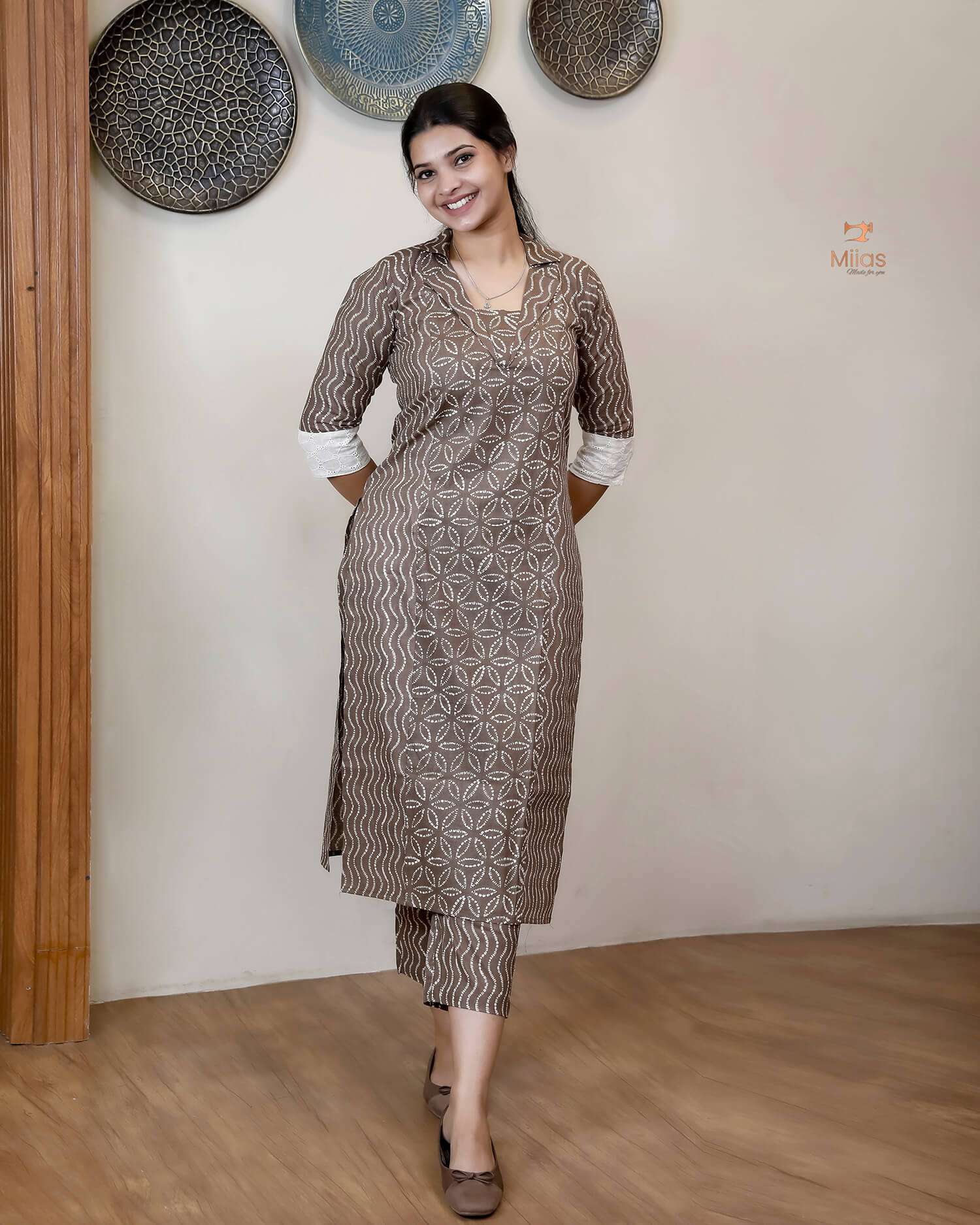 Cotton Co-ord Set: Modern Asymmetrical Design & Artisanal Style-Walnut Brown.