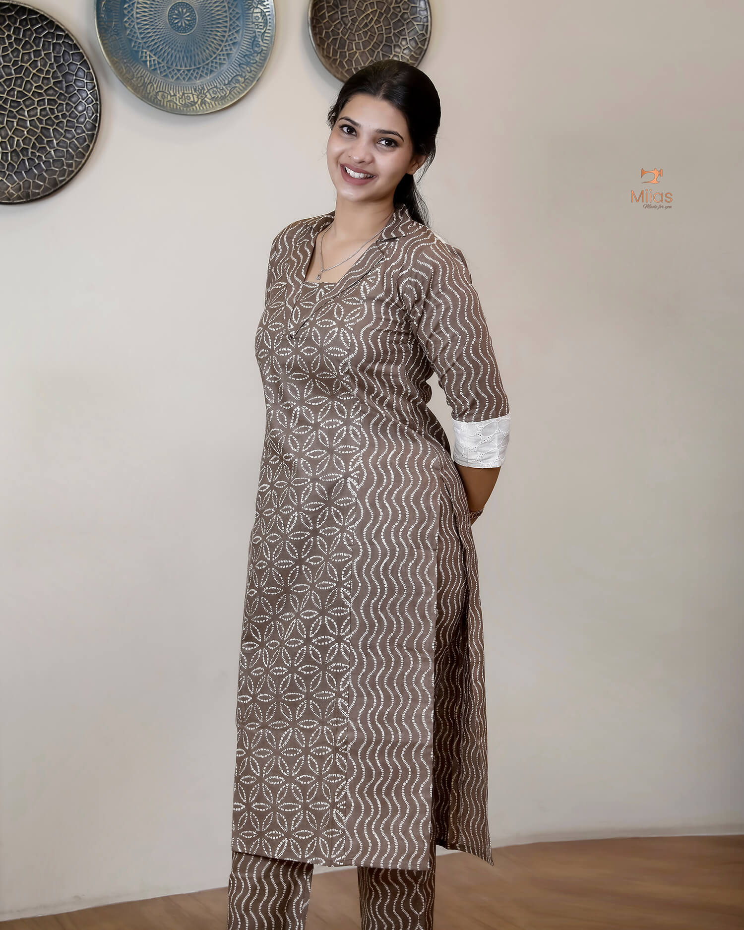 Cotton Co-ord Set: Modern Asymmetrical Design & Artisanal Style-Walnut Brown.