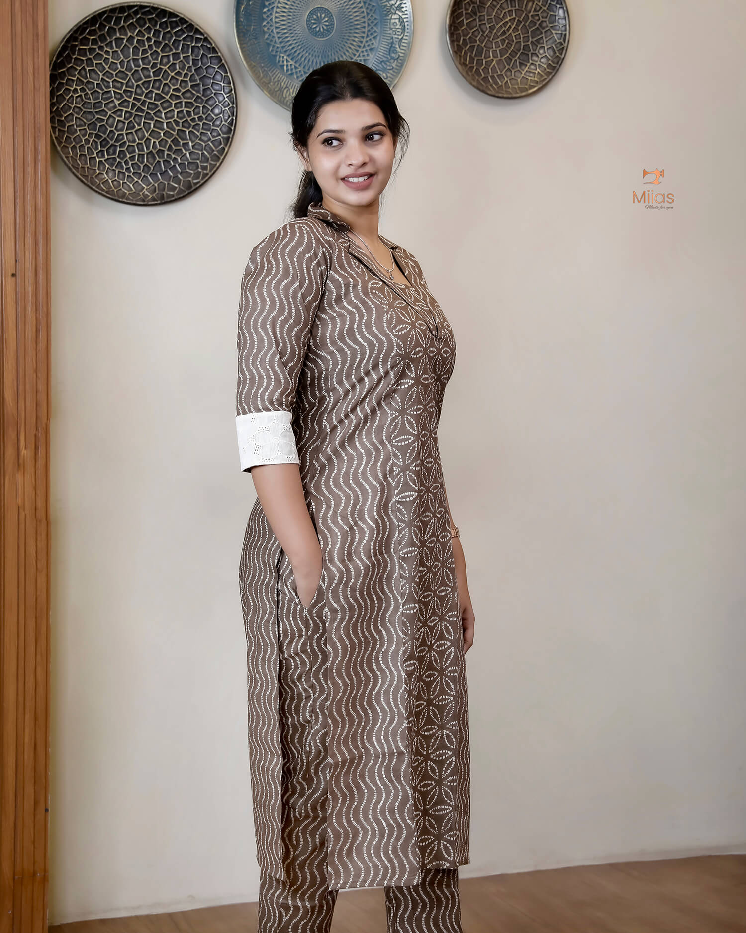 Cotton Co-ord Set: Modern Asymmetrical Design & Artisanal Style-Walnut Brown.